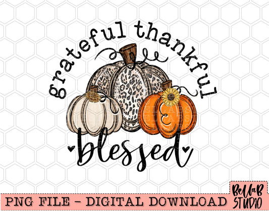 Grateful Thankful Blessed Pumpkins PNG Design