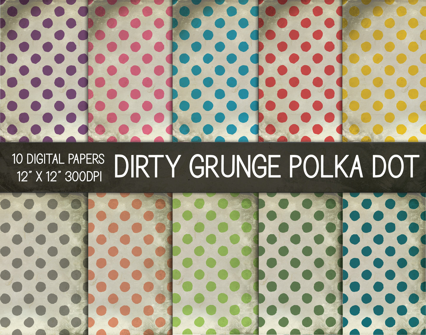 Dirty Grunge Polka Dot Digital Papers, Grunge Texture Paper