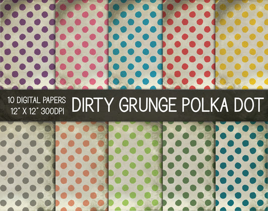 Dirty Grunge Polka Dot Digital Papers, Grunge Texture Paper