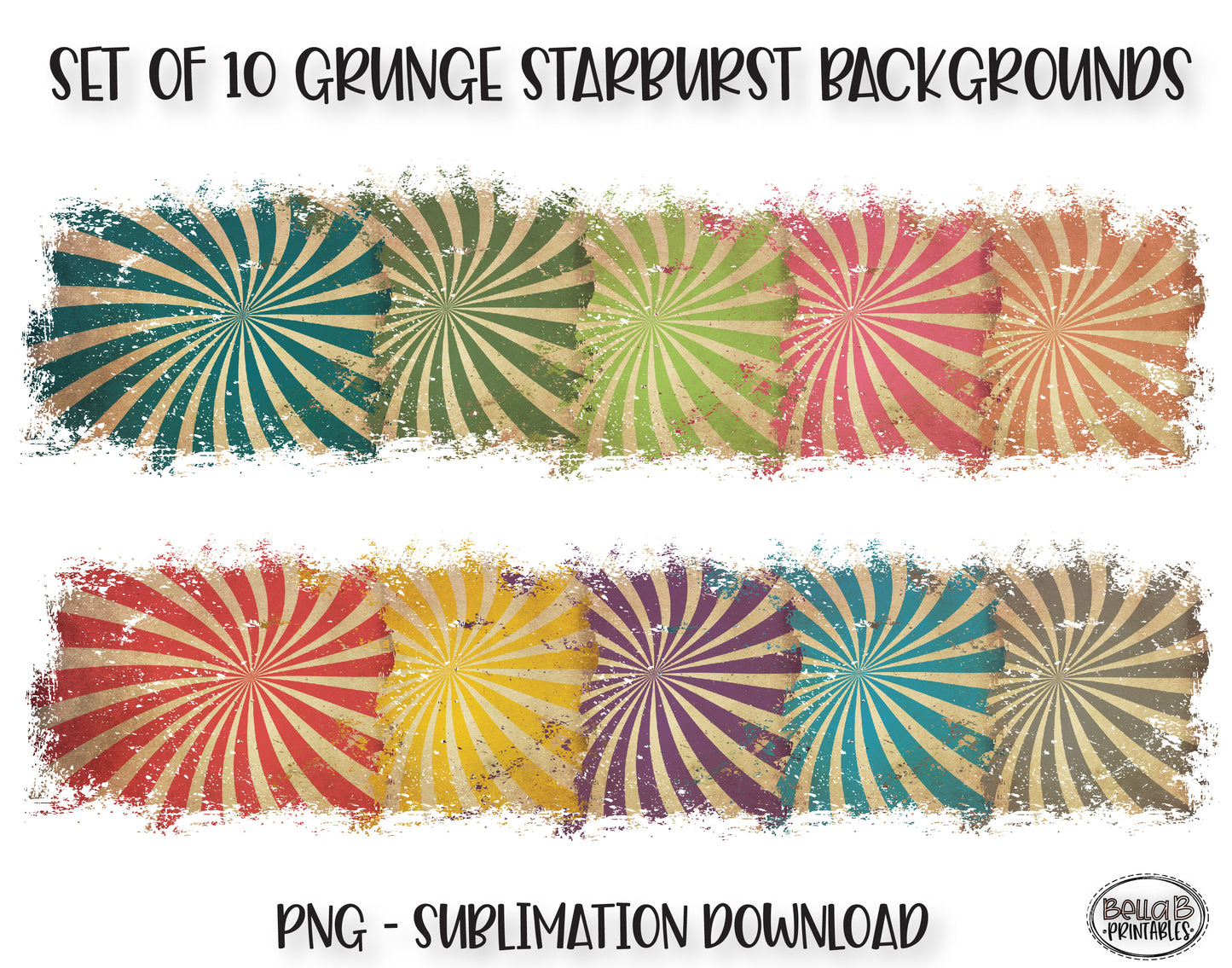Dirty Grunge Starburst Sublimation Background Bundle, Backsplash
