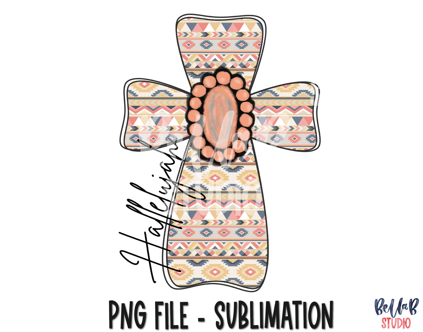 Hallelujah Aztec Cross With Pink Gem Sublimation Design