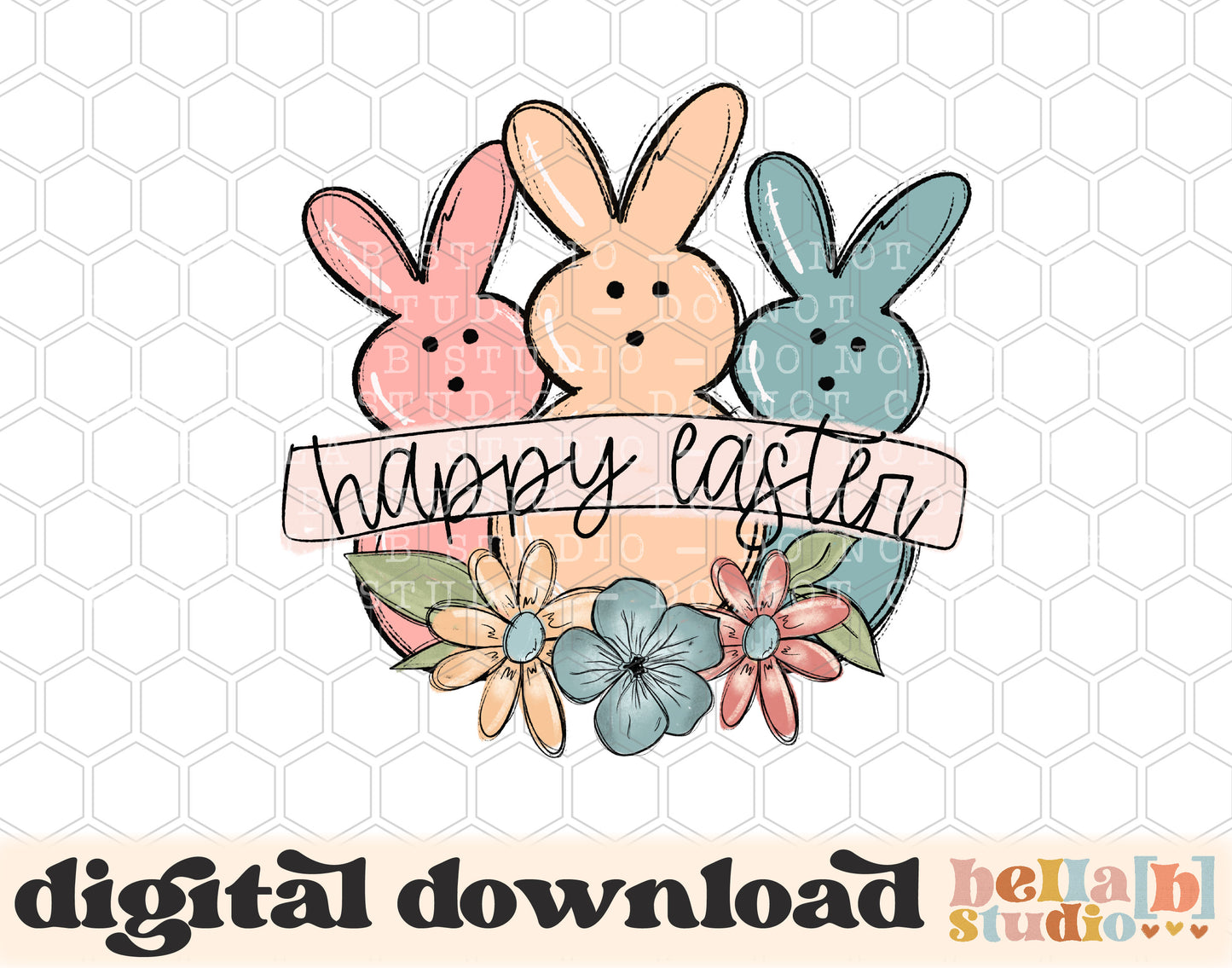 Happy Easter Floral Peeps PNG Sublimation Design
