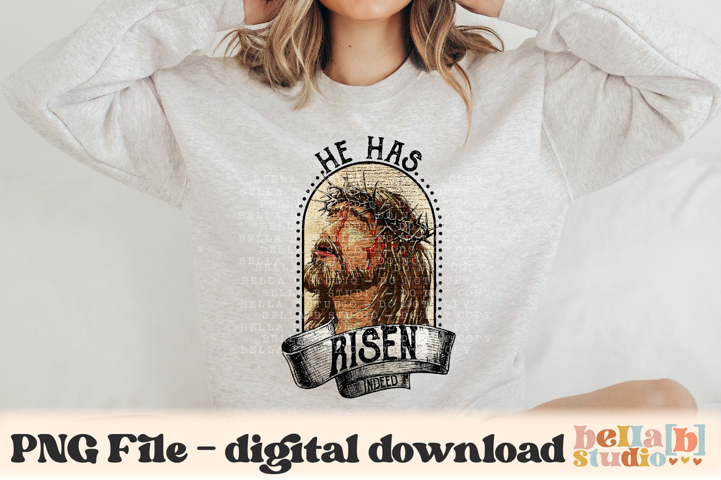 He Has Risen Vintage Jesus PNG Sublimation Design