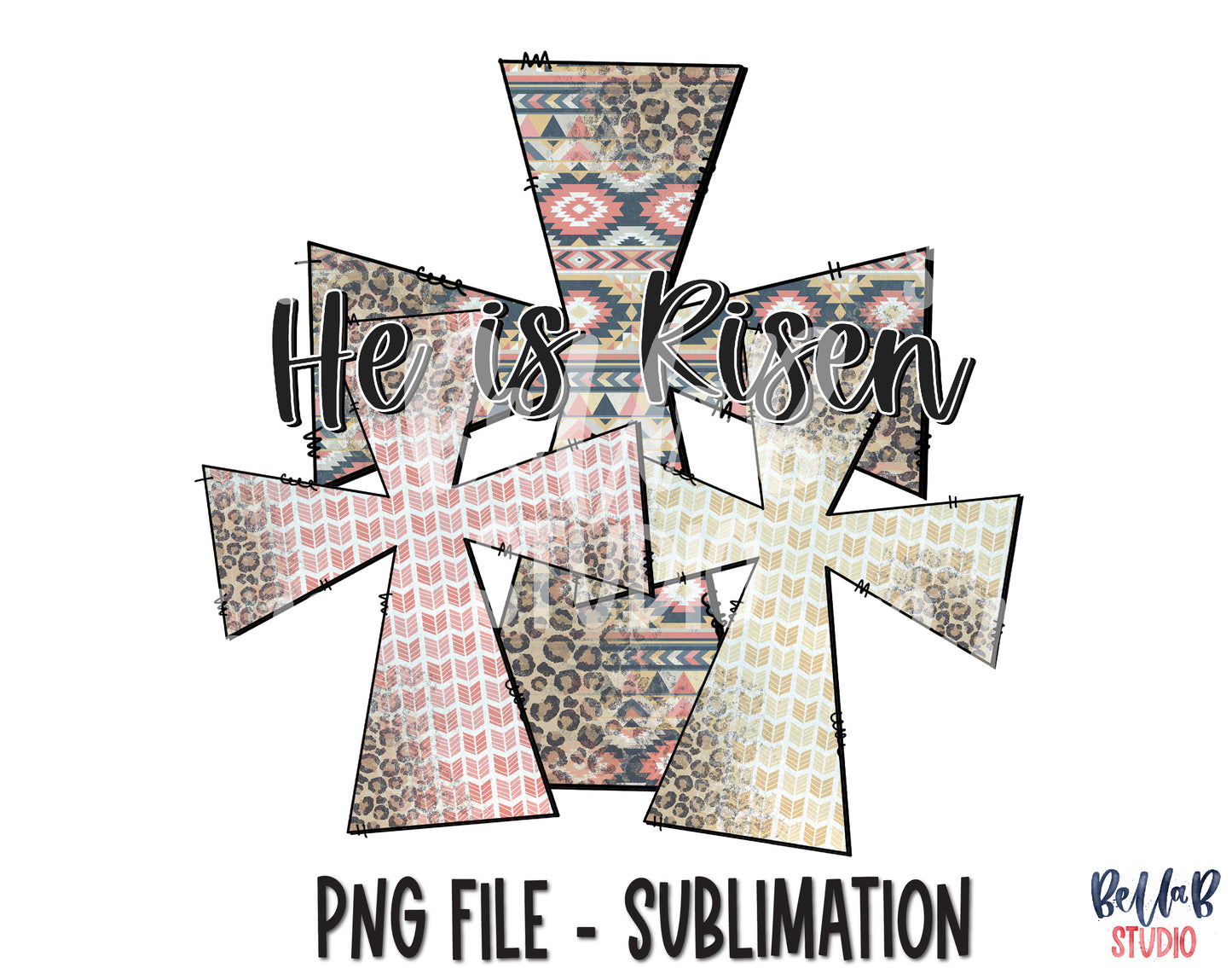 He Is Risen Triple Aztec Cross Sublimation Design
