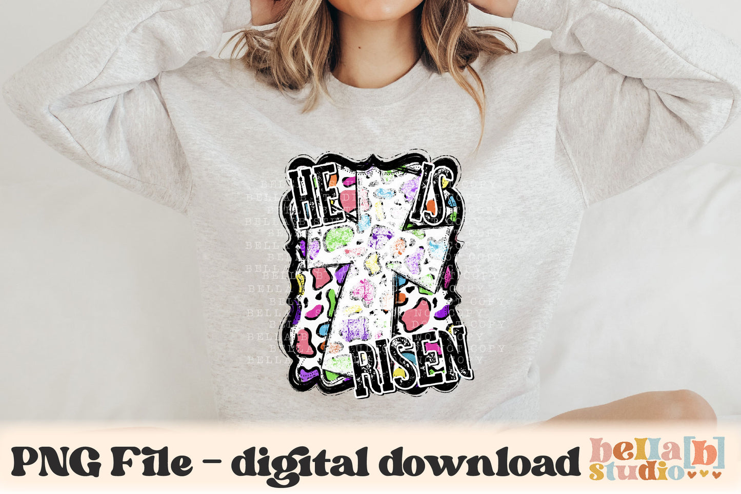 He Is Risen Colorful Leopard Cross PNG Sublimation Design