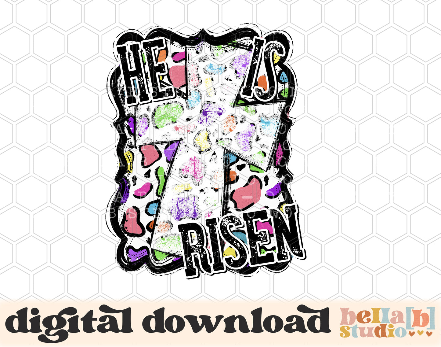 He Is Risen Colorful Leopard Cross PNG Sublimation Design