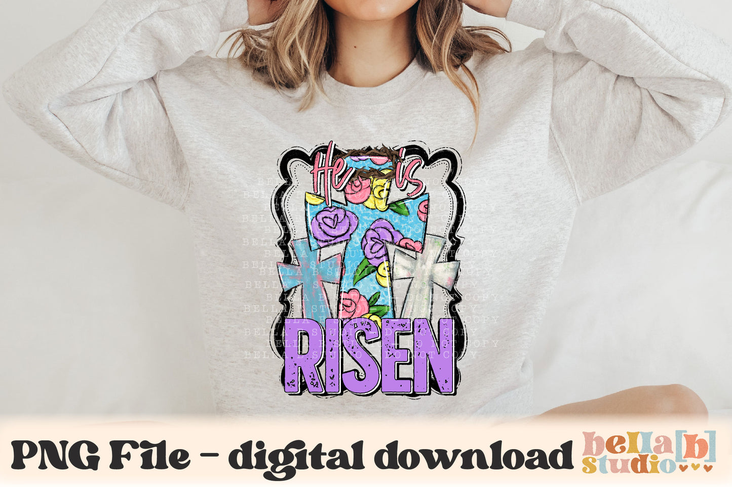 He Is Risen Floral Cross PNG Sublimation Design