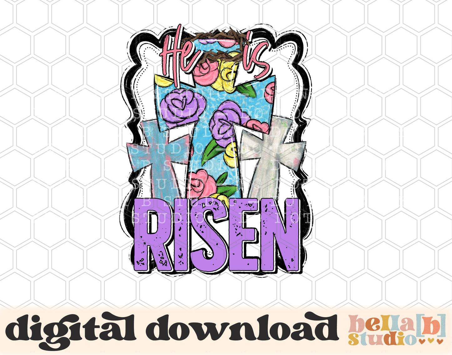 He Is Risen Floral Cross PNG Sublimation Design