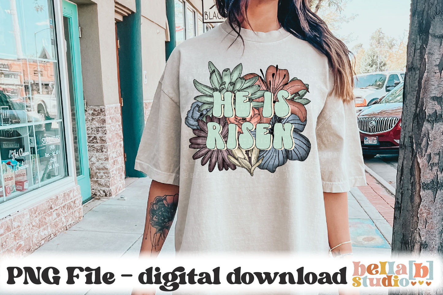 Floral He Is Risen PNG Design