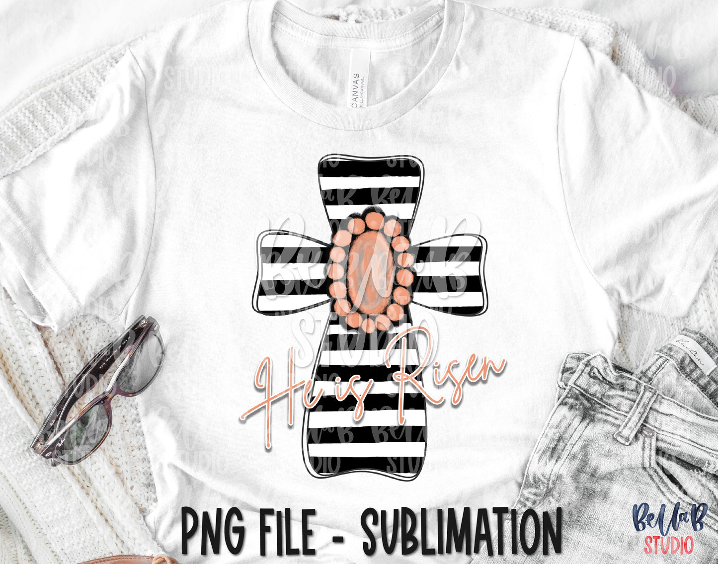 He Is Risen Cross With Pink Gem Sublimation Design