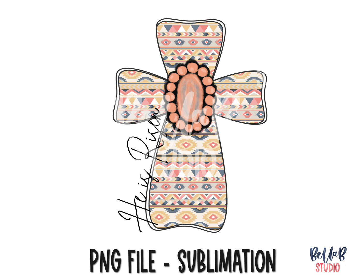 He Is Risen Aztec Cross With Pink Gem Sublimation Design