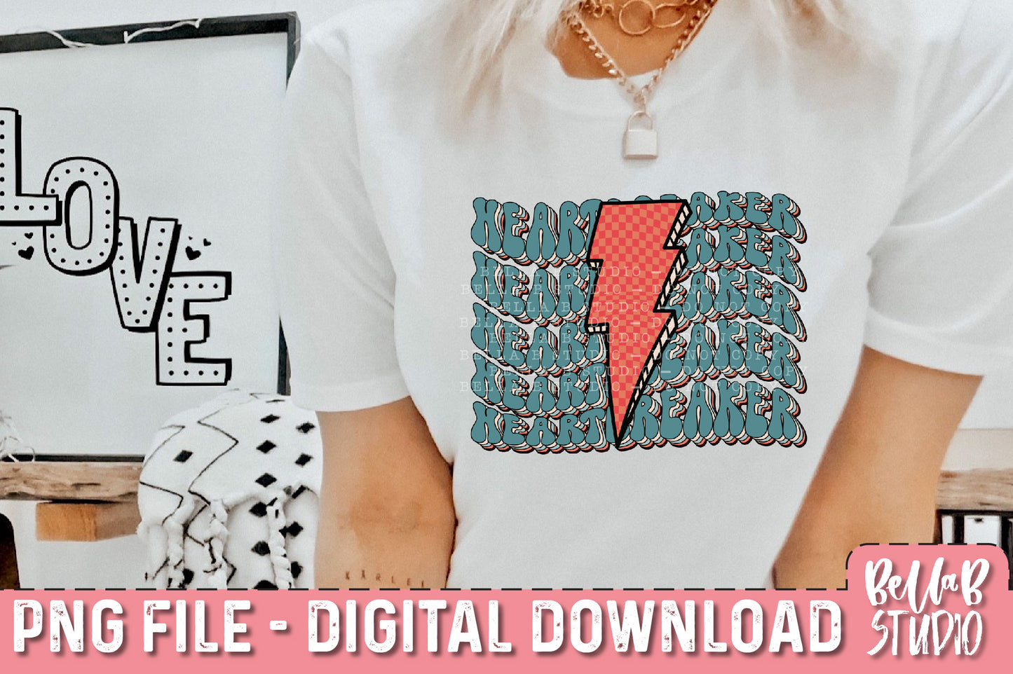 Blue Retro Heartbreaker Bolt PNG Sublimation Design