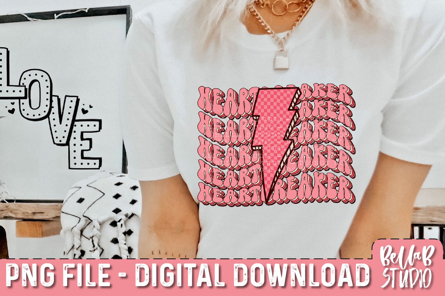Pink Retro Heartbreaker Bolt PNG Sublimation Design