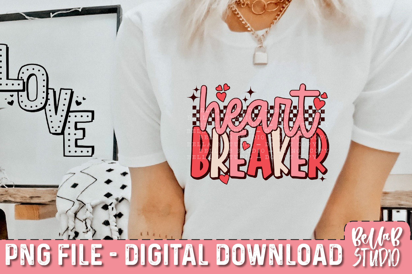 Pink Checkered Retro Heartbreaker Bolt PNG Sublimation Design