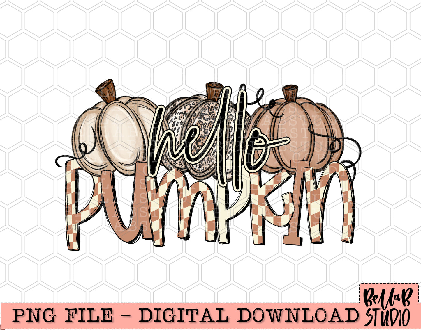 Hello Pumpkin Checkered Neutral Pumpkins PNG Design