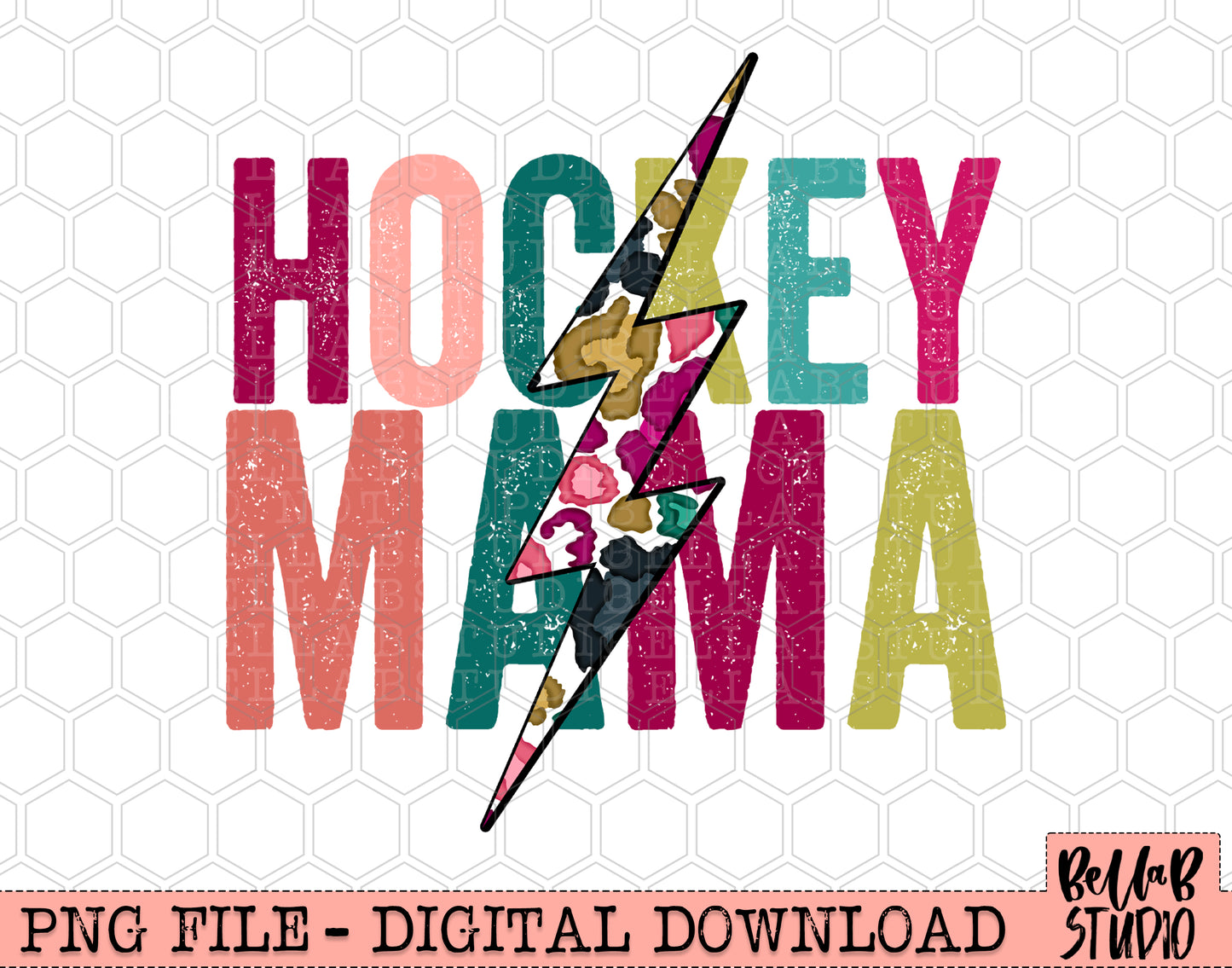 HOCKEY MAMA Bright Leopard Bolt Sublimation Design