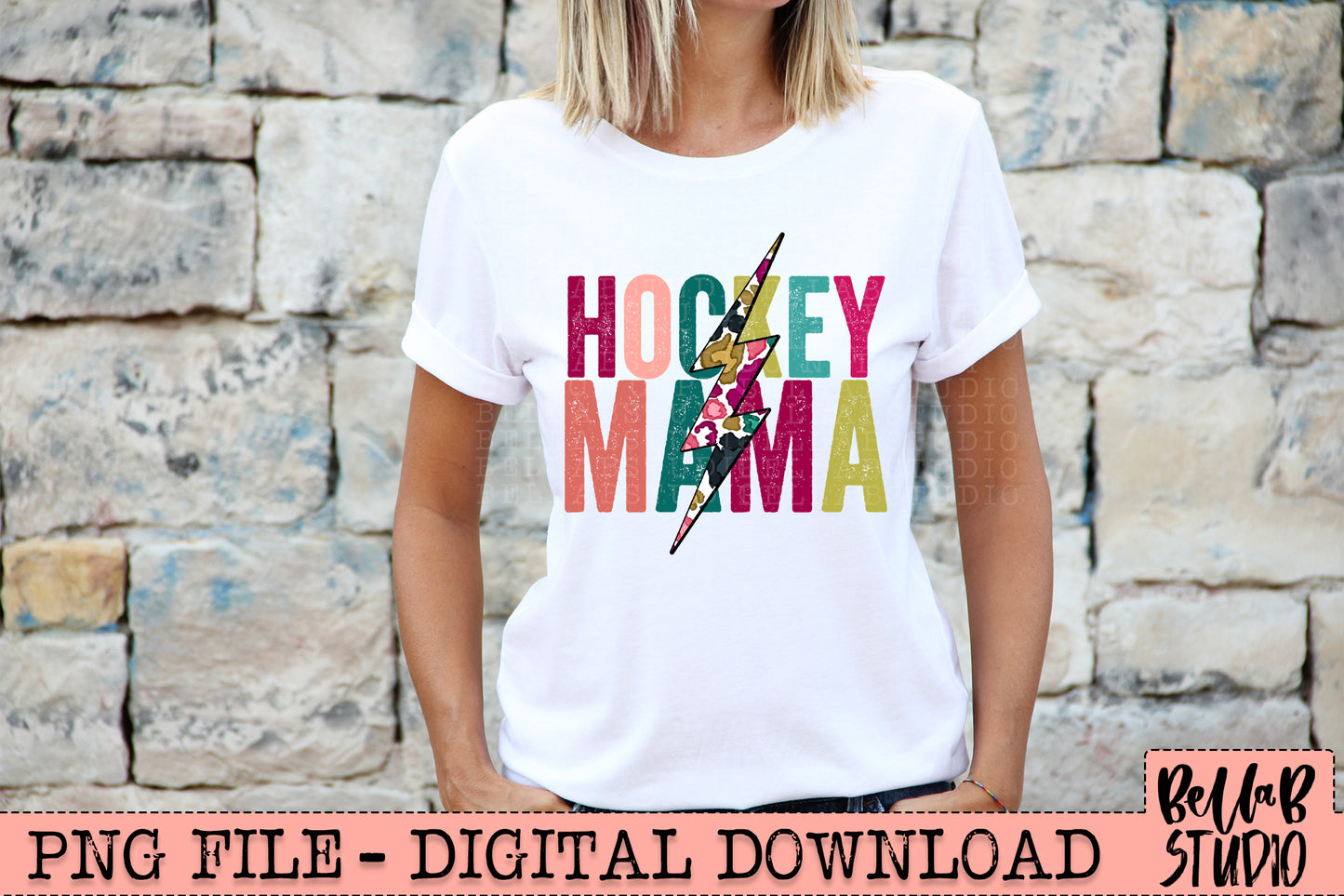 HOCKEY MAMA Bright Leopard Bolt Sublimation Design