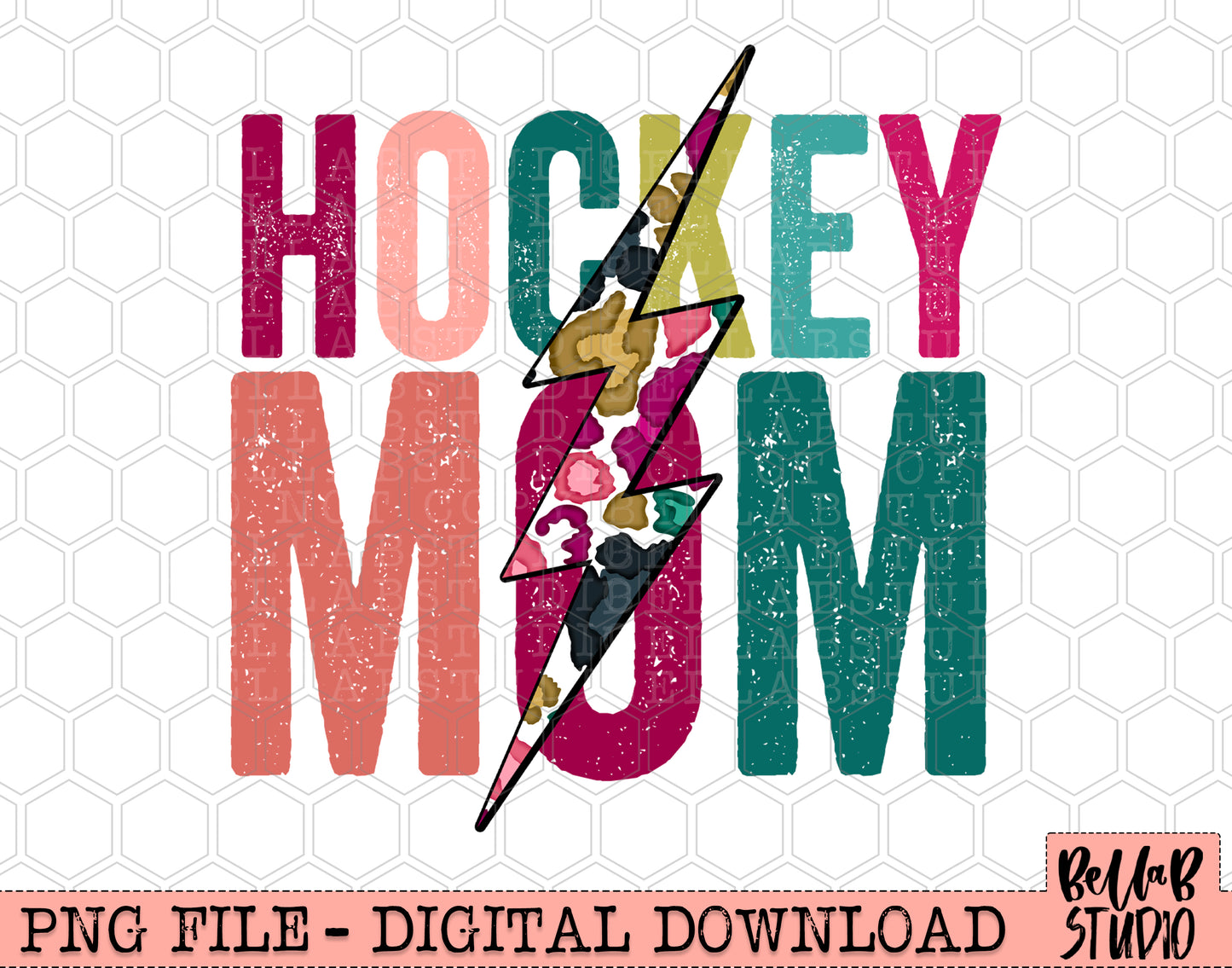 HOCKEY MOM Bright Leopard Bolt Sublimation Design