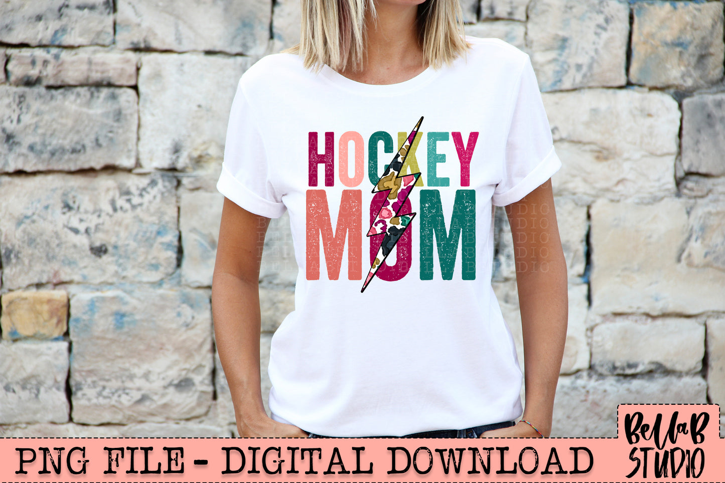 HOCKEY MOM Bright Leopard Bolt Sublimation Design