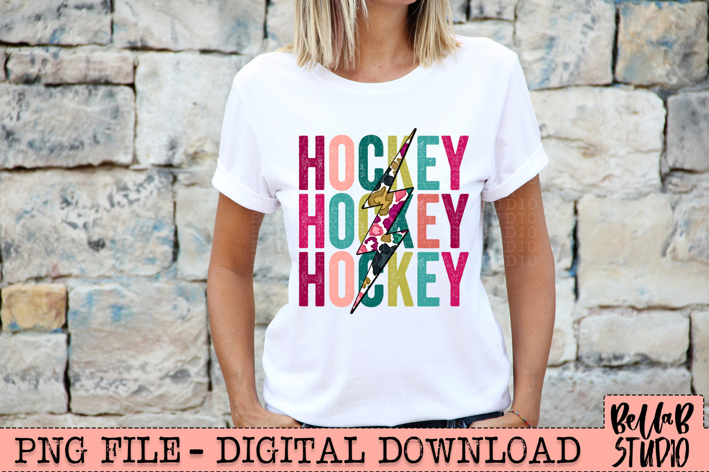 HOCKEY Bright Leopard Bolt Sublimation Design