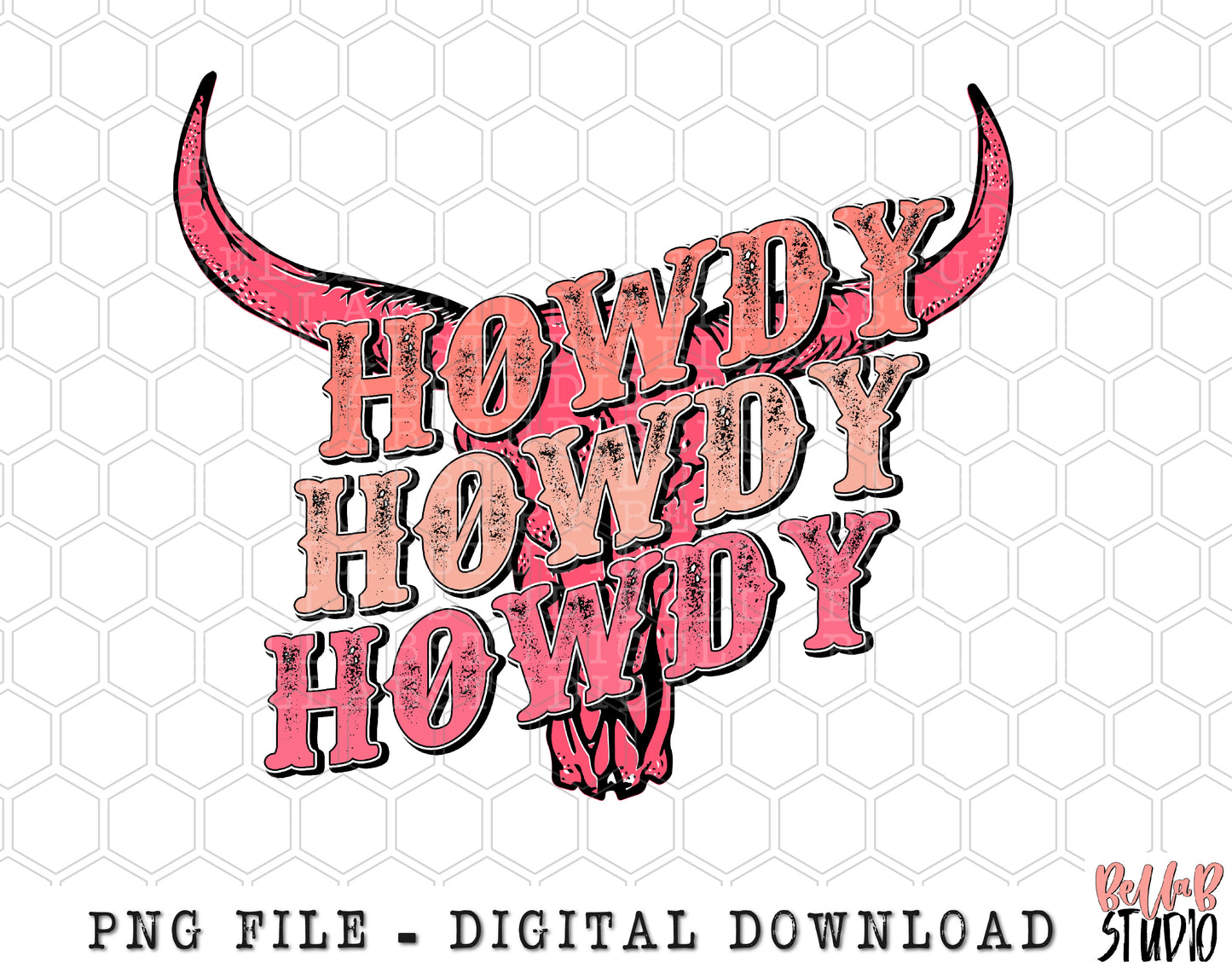 Pink Howdy Floral Longhorn Skull Sublimation Design