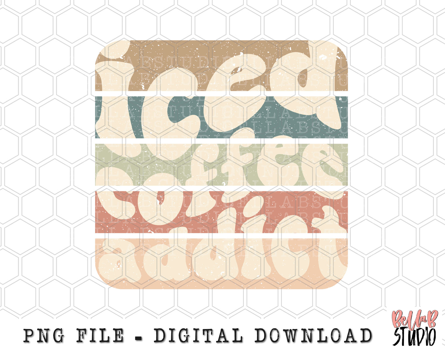 Iced Coffee Addict Wavy Retro PNG Sublimation Design