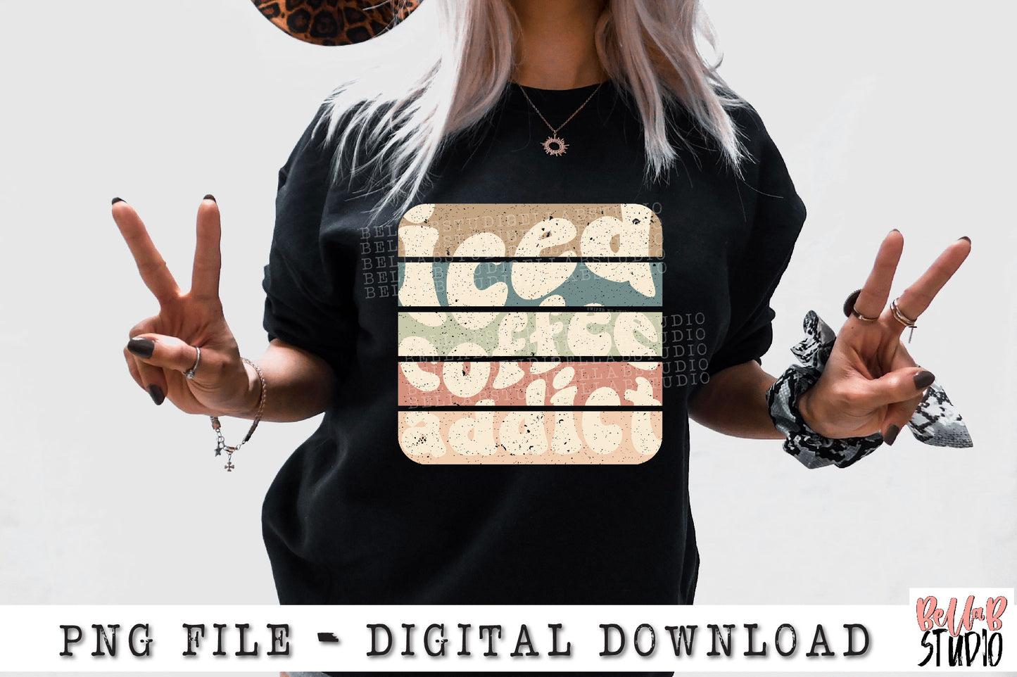 Iced Coffee Addict Wavy Retro PNG Sublimation Design