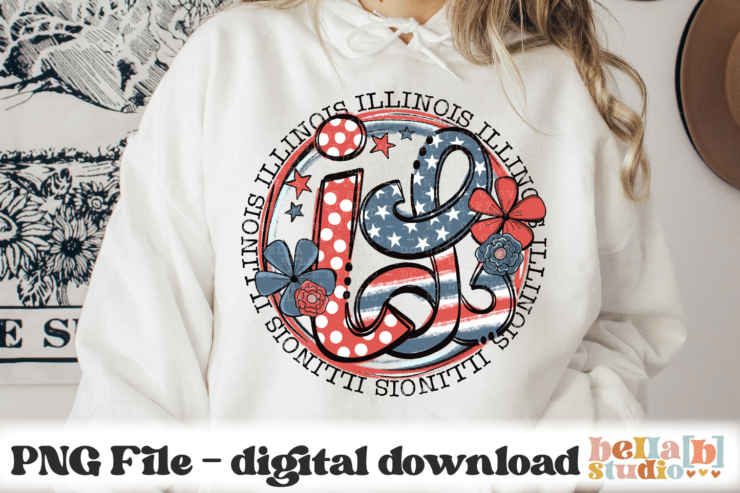 Illinois Retro Flowers PNG Design