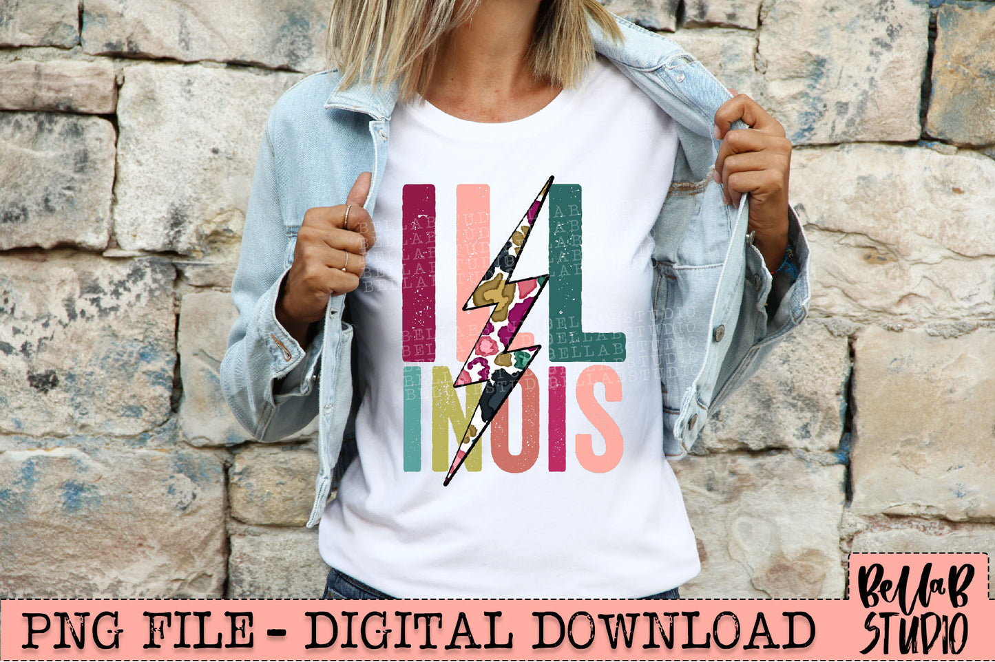 ILLINOIS Bright Leopard Bolt Sublimation Design