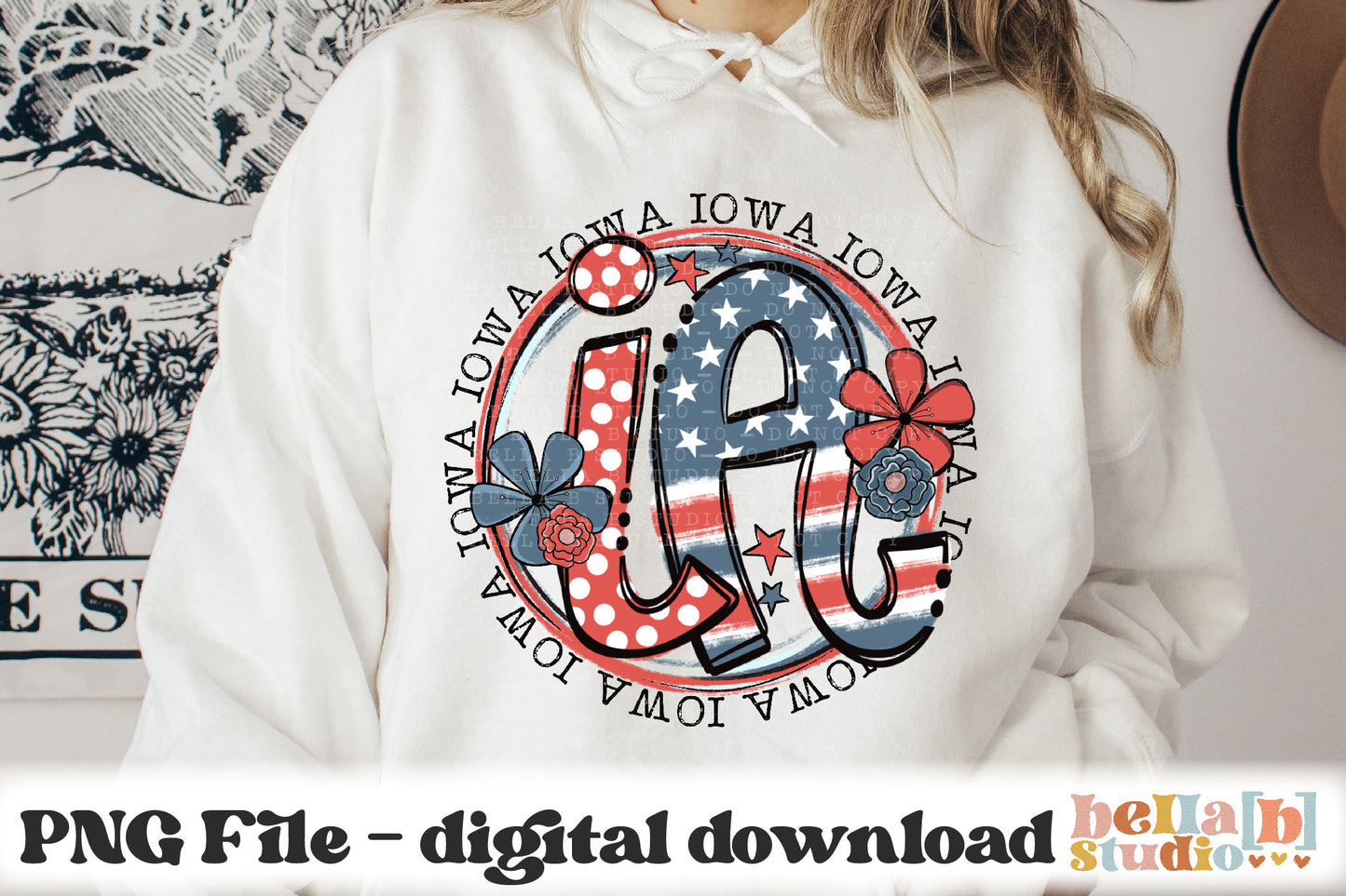 Iowa Retro Flowers PNG Design