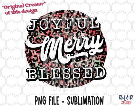 Joyful Merry Blessed Retro Leopard Sublimation Design
