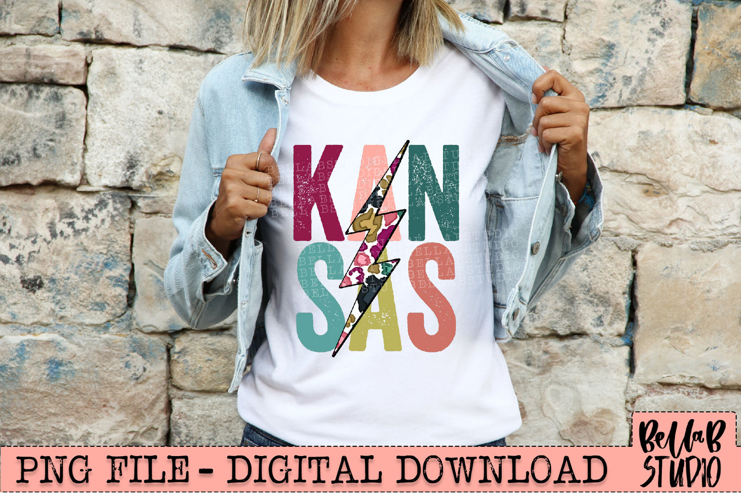 KANSAS Bright Leopard Bolt Sublimation Design