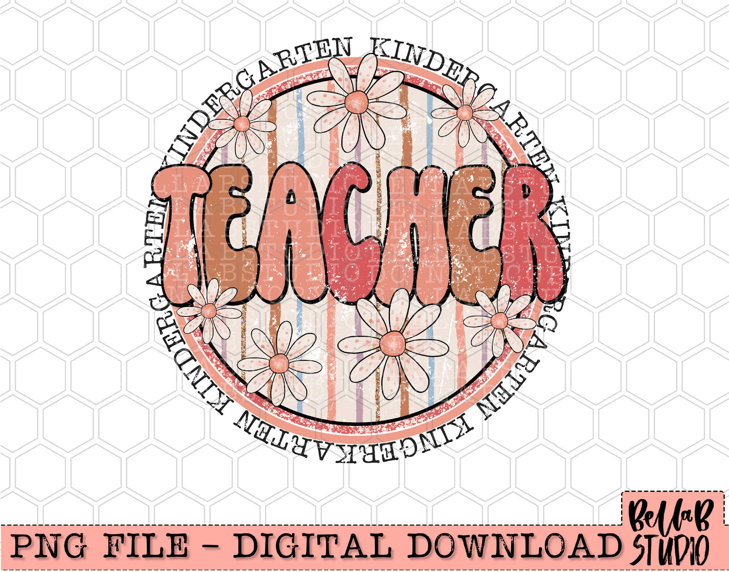 Boho Retro Daisies- Kindergarten Teacher PNG Design