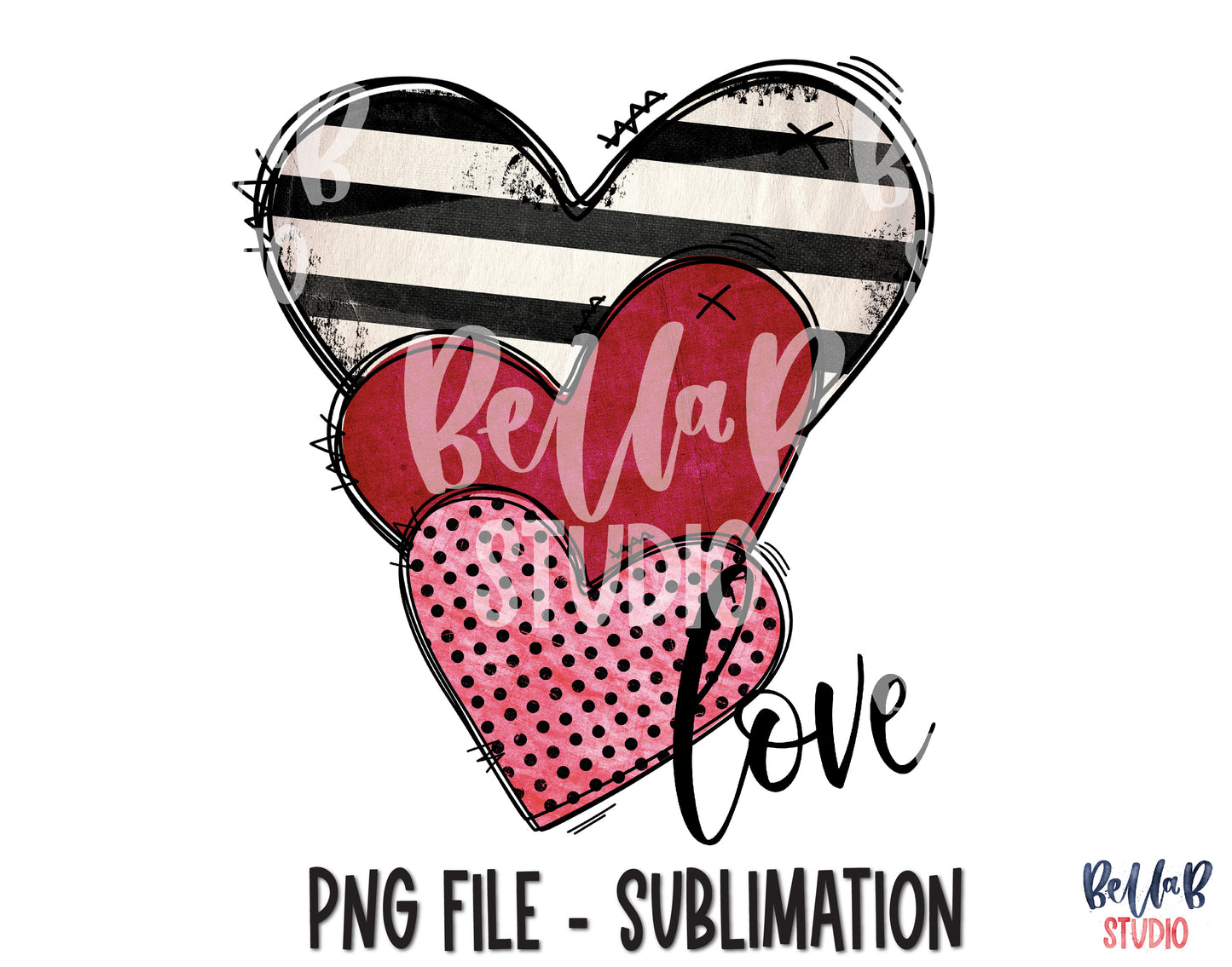 Love Striped Hearts Sublimation Design