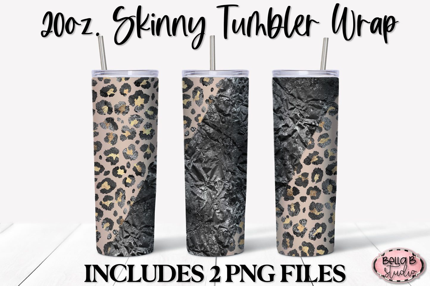 Black and Gold Glitter Leopard 20 oz Skinny Tumbler Design