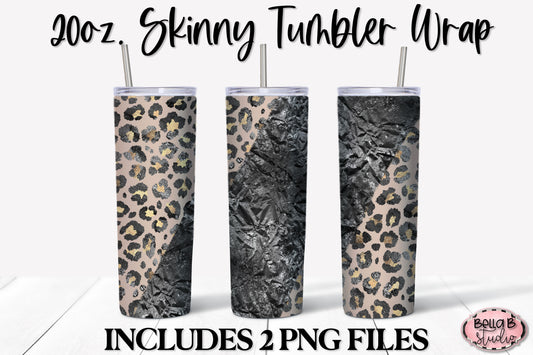 Black and Gold Glitter Leopard 20 oz Skinny Tumbler Design