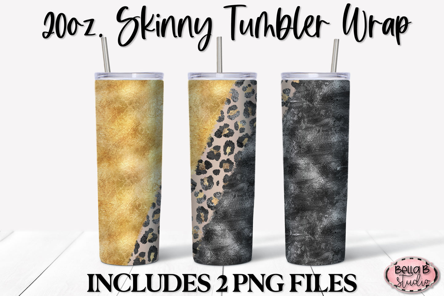 Black and Gold Glitter Leopard 20 oz Skinny Tumbler Design
