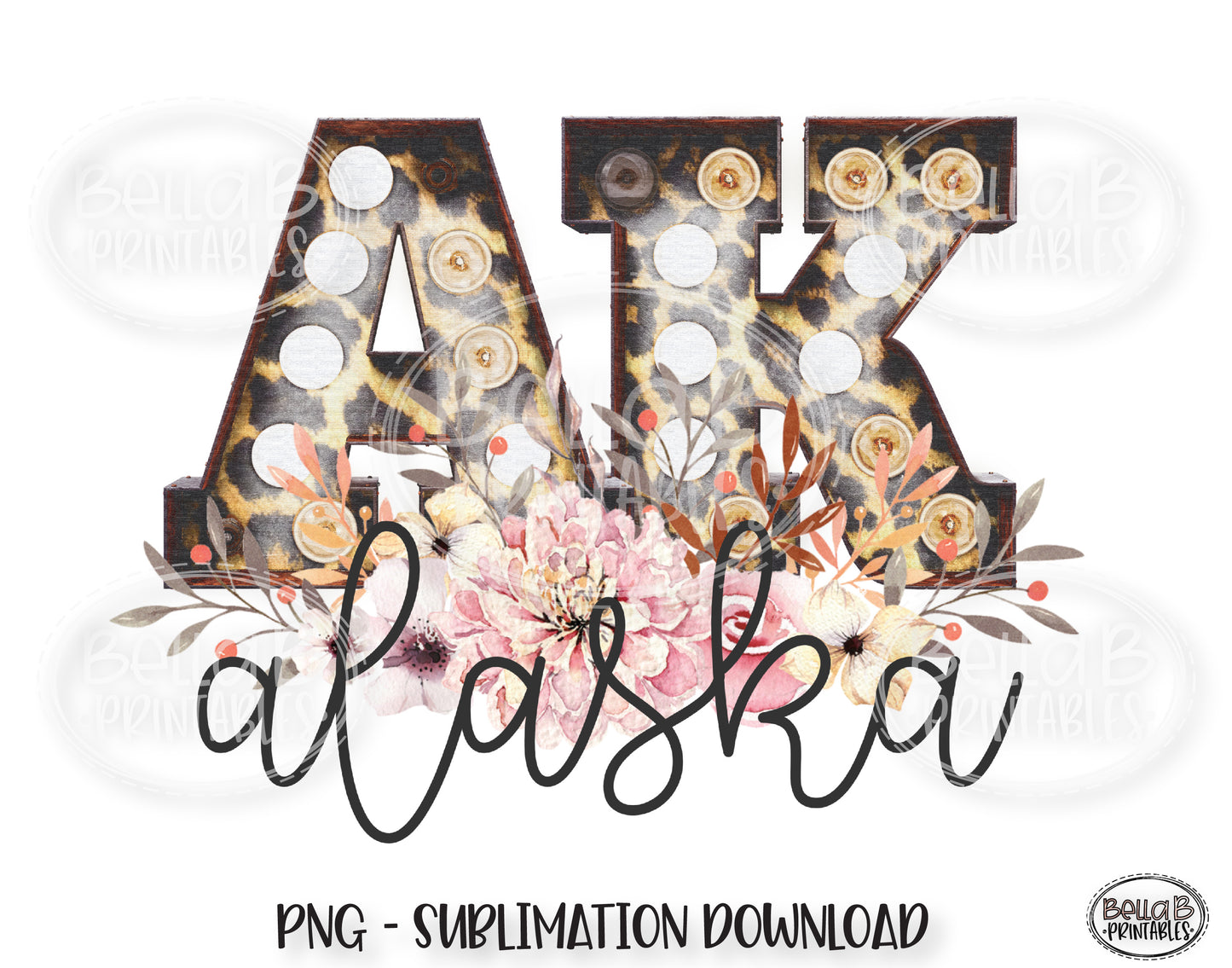 Alaska State Sublimation Design, Leopard Print Marquee