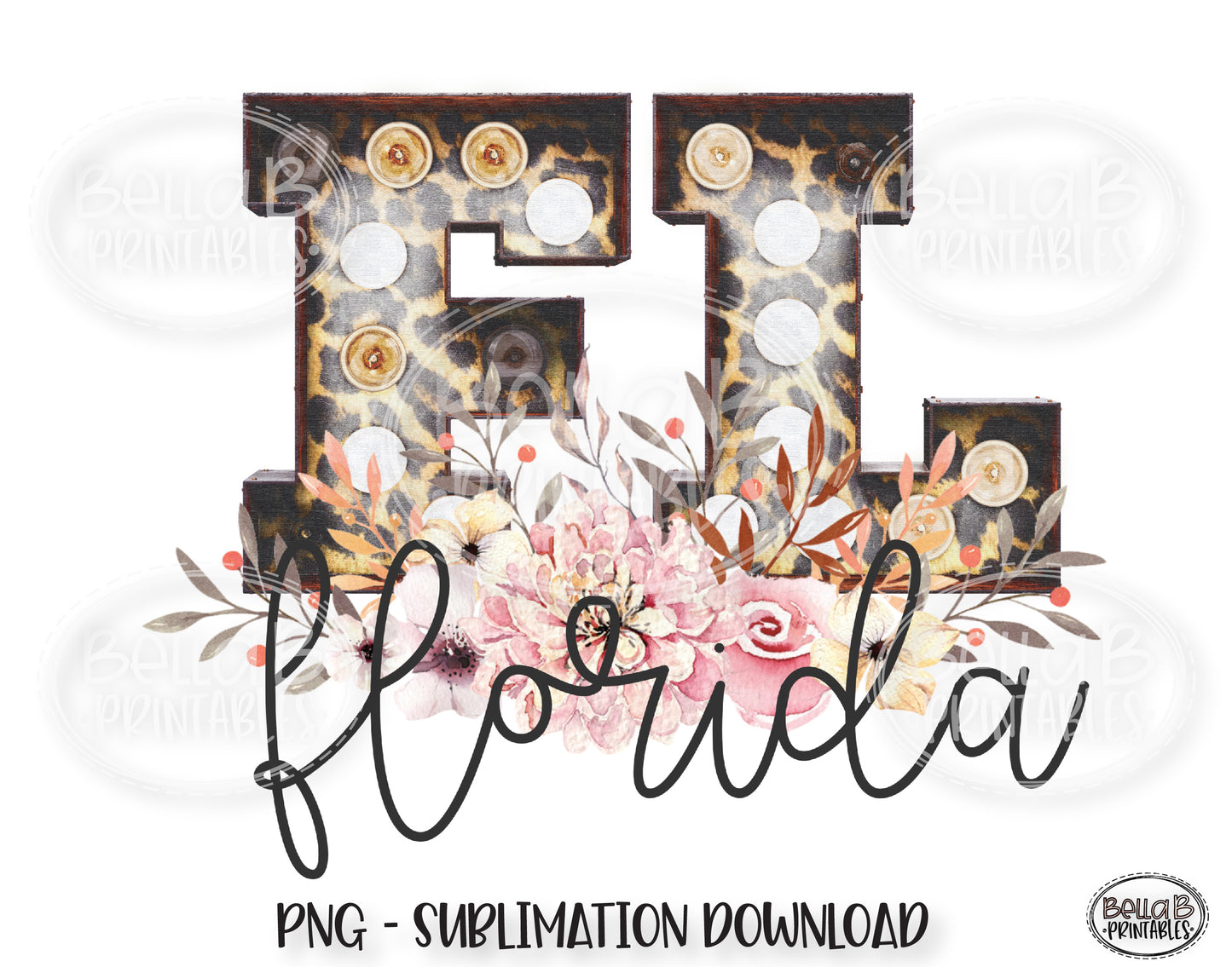 Florida State Sublimation Design, Leopard Print Marquee