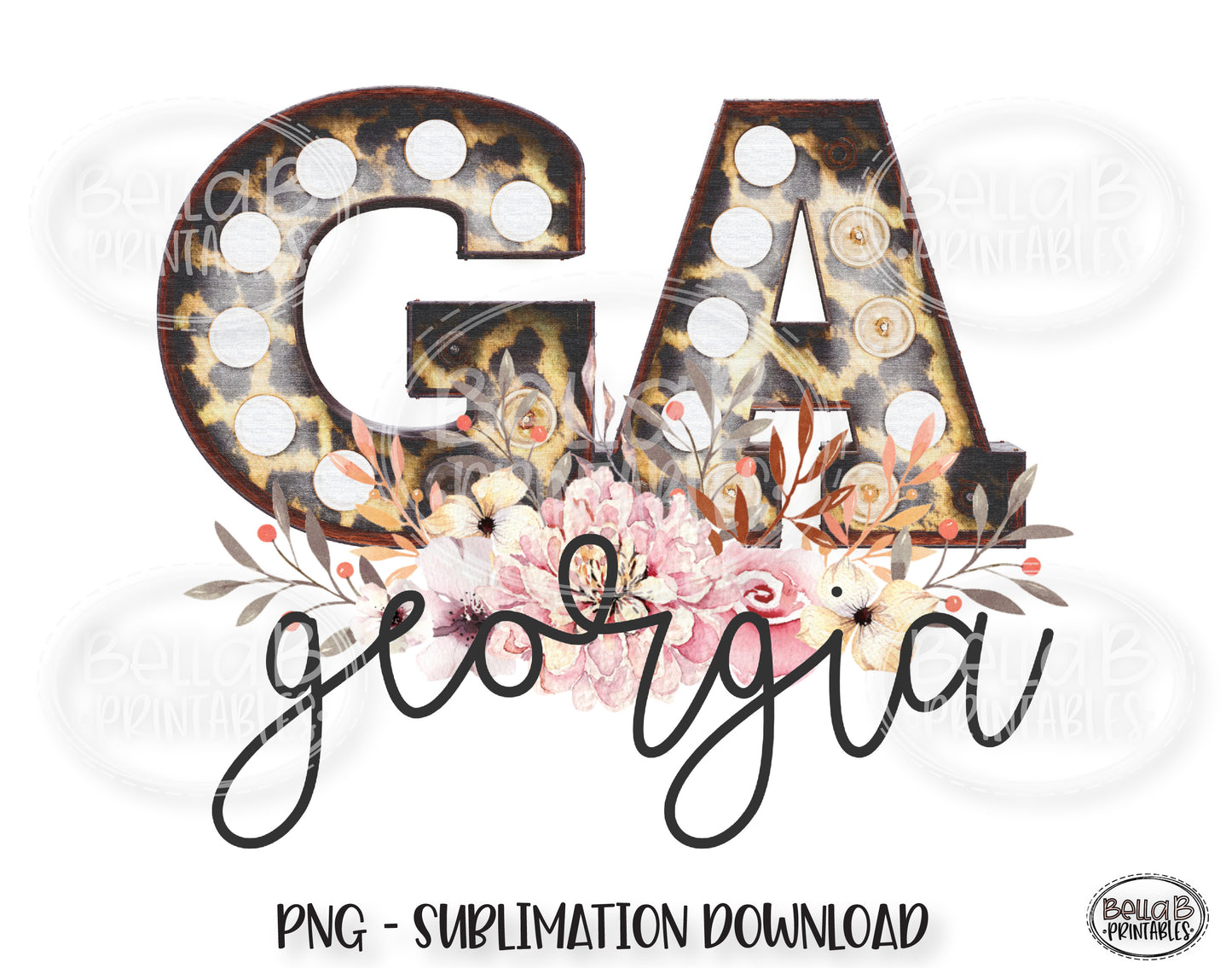 Georgia State Sublimation Design, Leopard Print Marquee