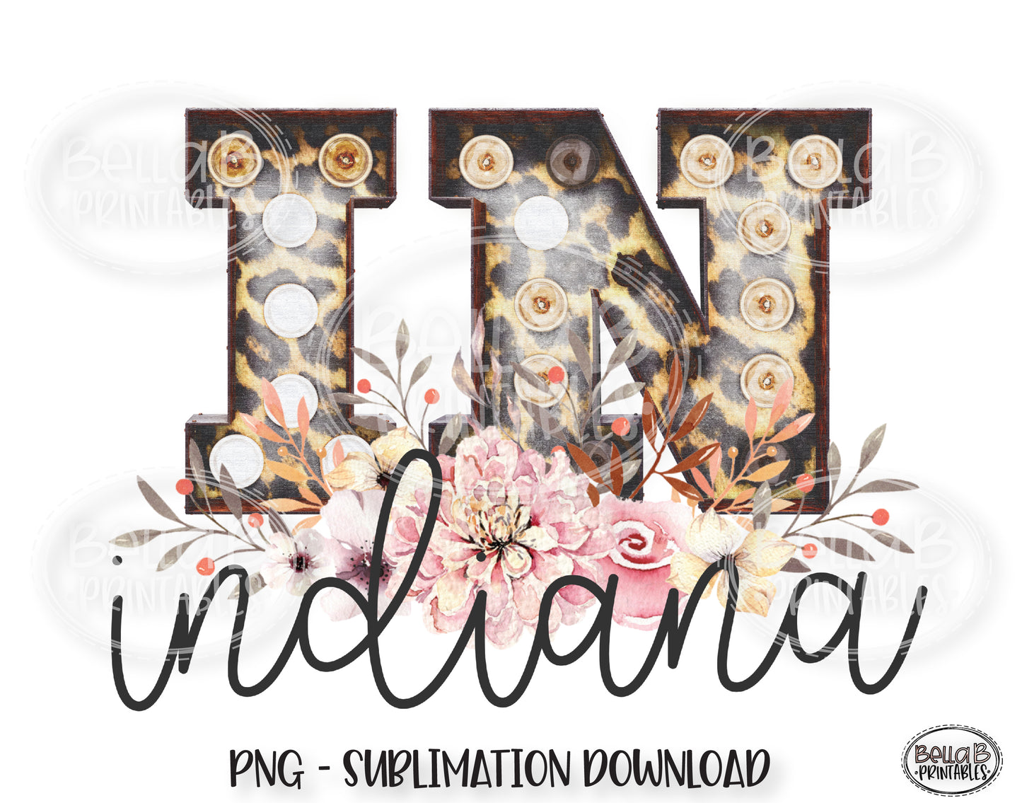 Indiana State Sublimation Design, Leopard Print Marquee