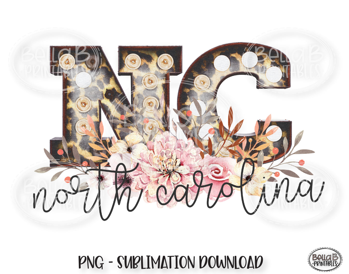 North Carolina State Sublimation Design, Leopard Print Marquee
