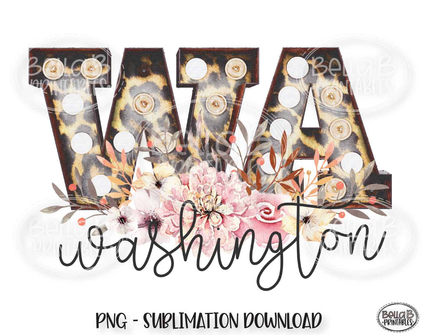 Washington State Sublimation Design, Leopard Print Marquee