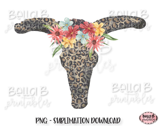 Leopard Print Longhorn Skull Sublimation Design