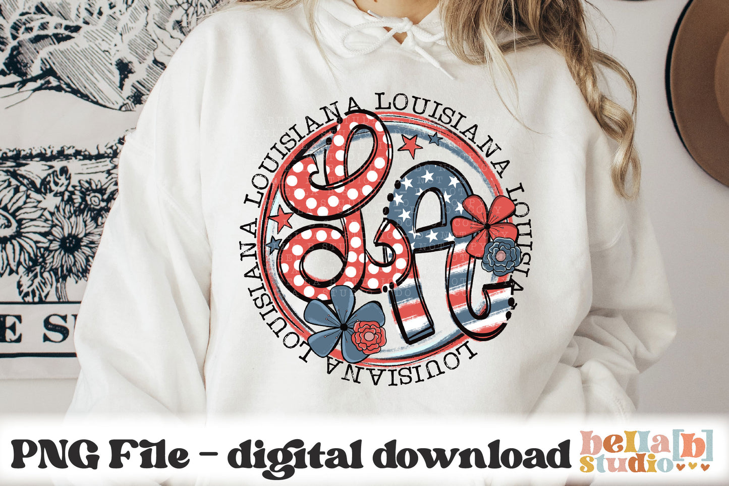 Louisiana Retro Flowers PNG Design