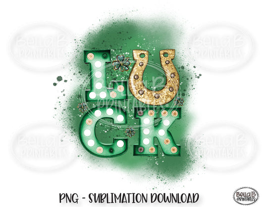 St Patricks Day Sublimation Design, LUCK Horseshoe Marquee Sublimation