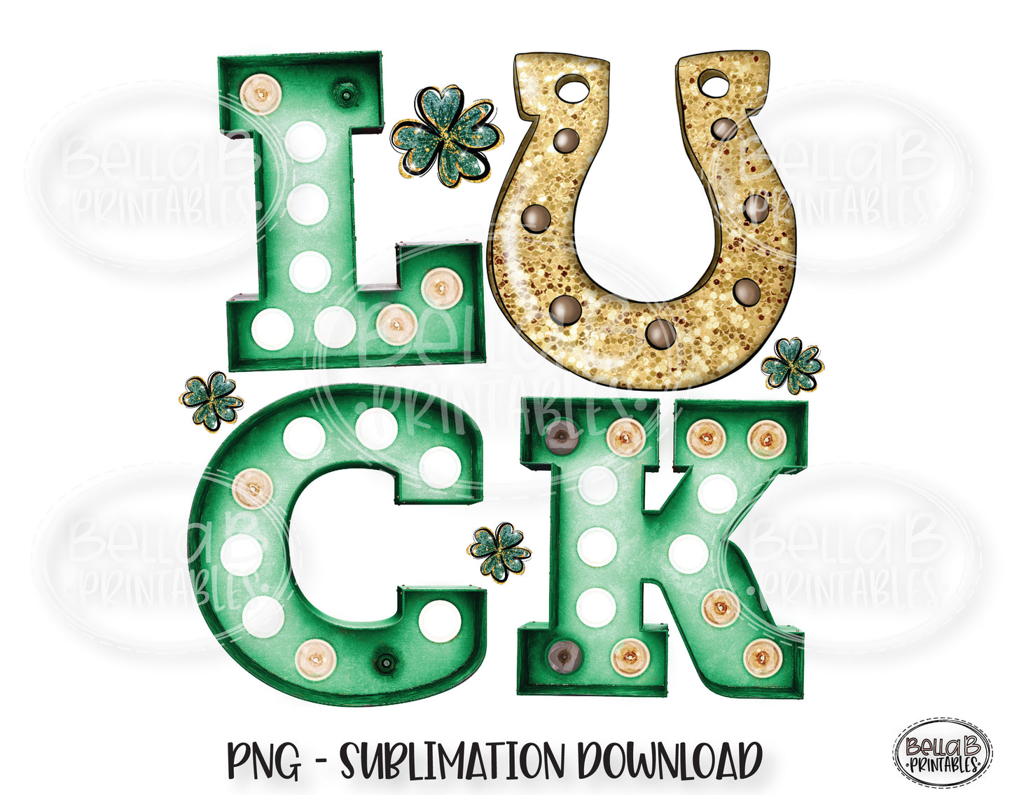 St Patricks Day Sublimation Design, LUCK Horseshoe Marquee Sublimation