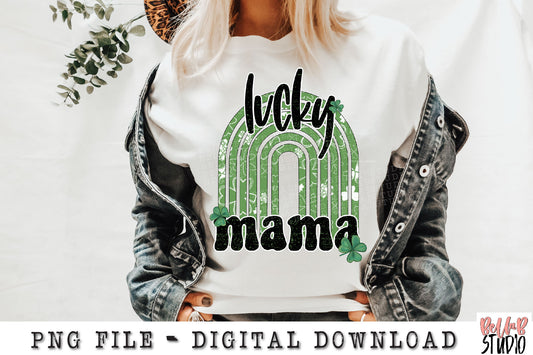 Lucky Mama Retro Rainbow PNG Sublimation Design