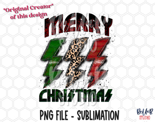 Merry Christmas Lightning Bolts Sublimation Design