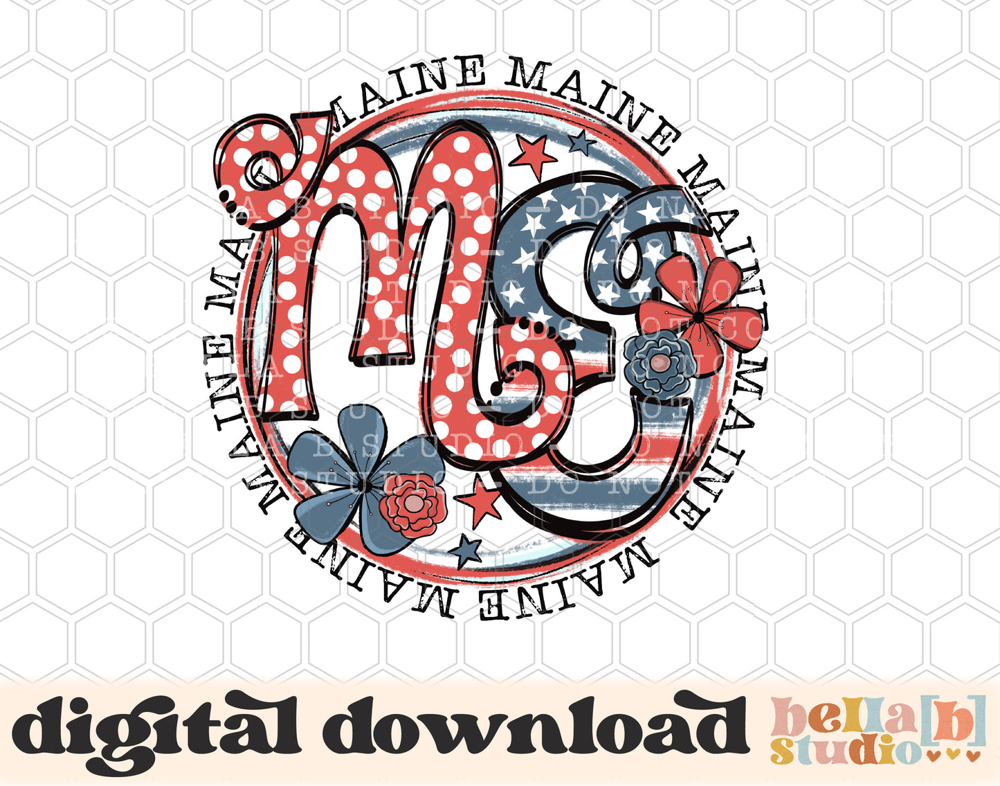 Maine Retro Flowers PNG Design